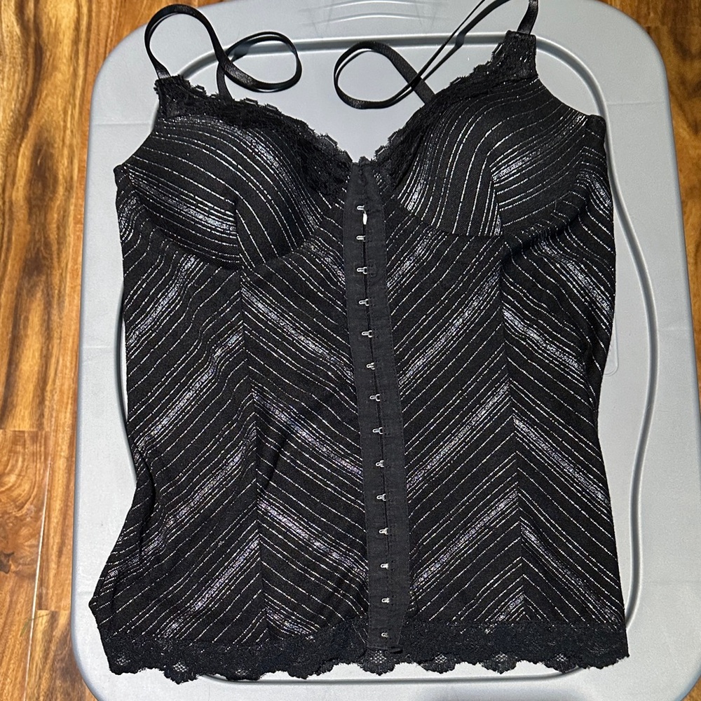 Silver shine on black Camisole with Lace Trim M